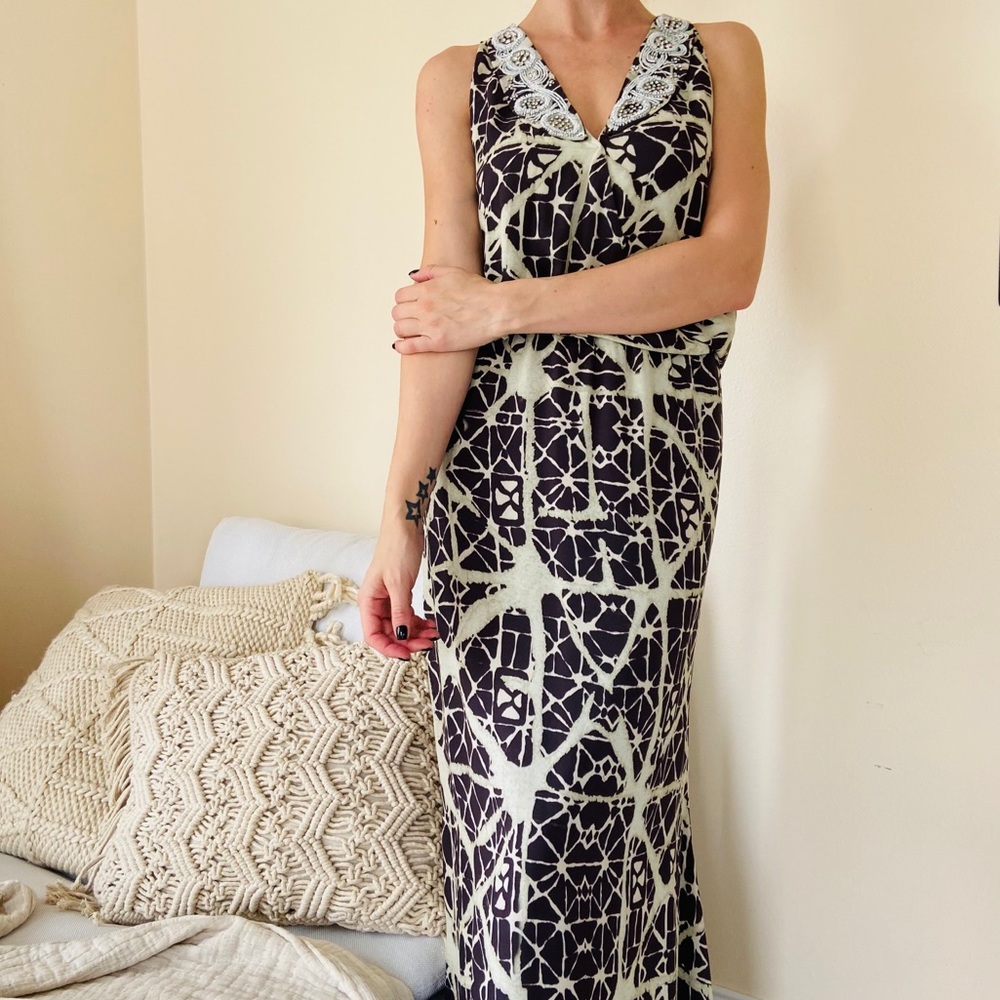 Patrizia Pepe silk jeweled maxi sleeveless dress